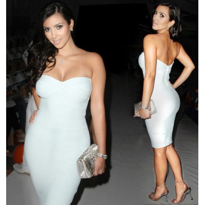 white strapless bandage dress