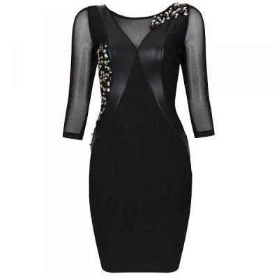 Mesh & crystal beaded bandage dress