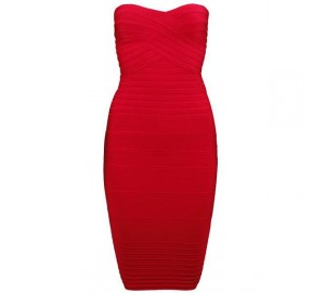 Red strapless bandage dress