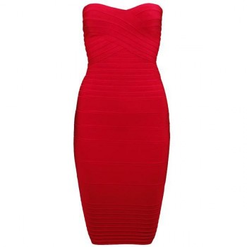 Robe bandage sans bretelles rouge