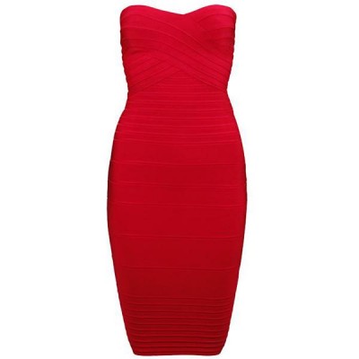 Red strapless bandage dress