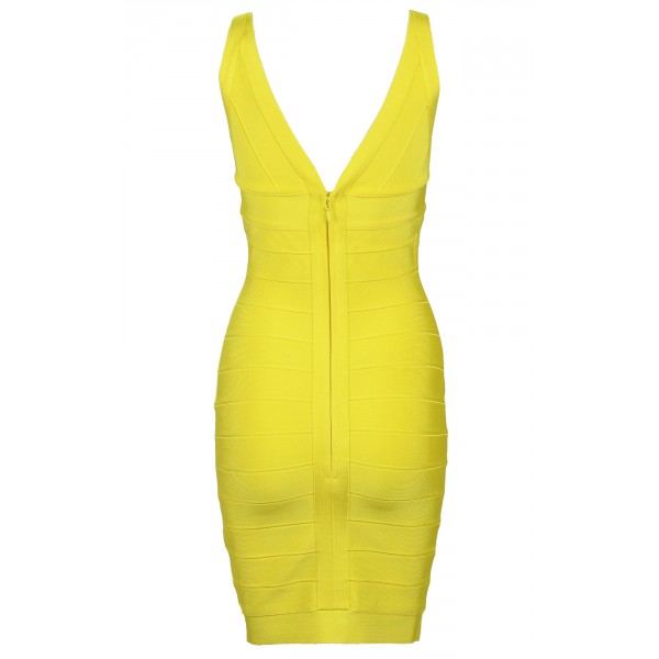 Sexy yellow bandage dress with v-neck