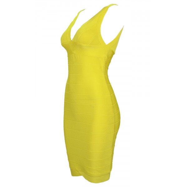 princess polly baby blue dress Herve Leger Yellow Stretch Knit Bandage Mini Dress M Herve Leger main image 1