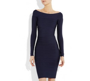 ' Amber' Blue boatneck dress with long sleeves