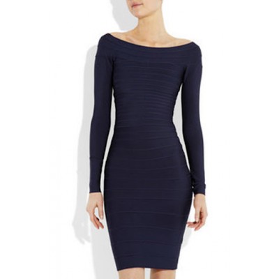 ' Amber' Blue boatneck dress with long sleeves