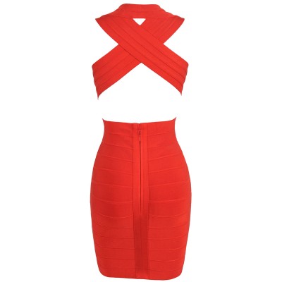 'tara' deep v-neck backless red bandage dress