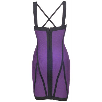 'Jo' Purple & black bodycon bandage dress