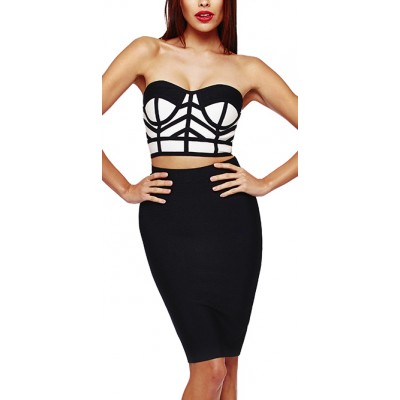 'Lena' two piece black/white bandage dress