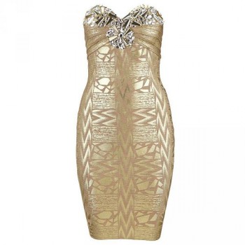 Diamond queen bandage dress gold