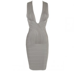 'tara' deep v-neck backless grey bandage dress