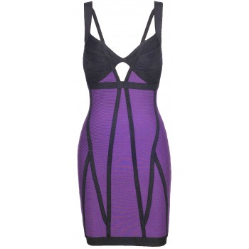 'Jo' Purple & black bodycon bandage dress