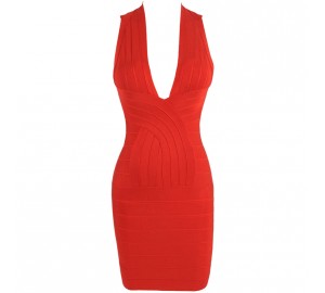 'tara' backless & deep v-neck red Bandage dress