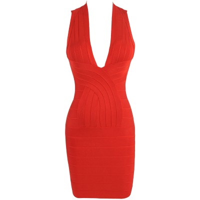 'tara' deep v-neck backless red bandage dress