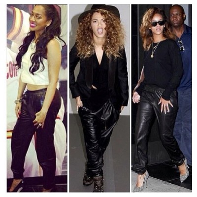 Celebrity black Leather jogging pants