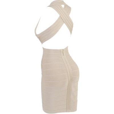 Dos nu robe de bandage de v-cou beige Tara"