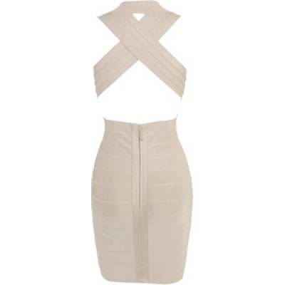 Dos nu robe de bandage de v-cou beige Tara"