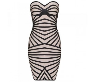 Nude/black leatherette bandage dress