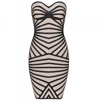 Nude/black leatherette bandage dress