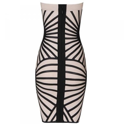 Nude/black leatherette bandage dress