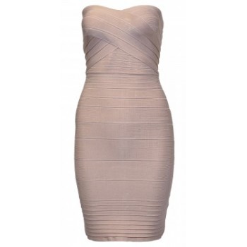 Nude strapless knie lengte bandage jurk