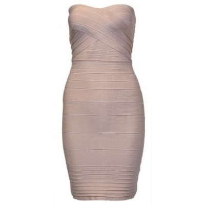 Nude strapless midi bandage dress