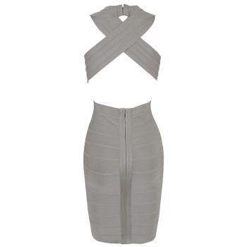 'tara' grey deep v-neck backless bandage dress