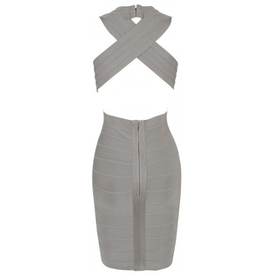 'tara' grey deep v-neck backless bandage dress