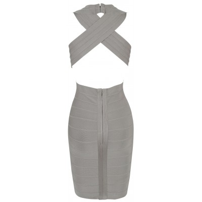 'tara' deep v-neck backless grey bandage dress