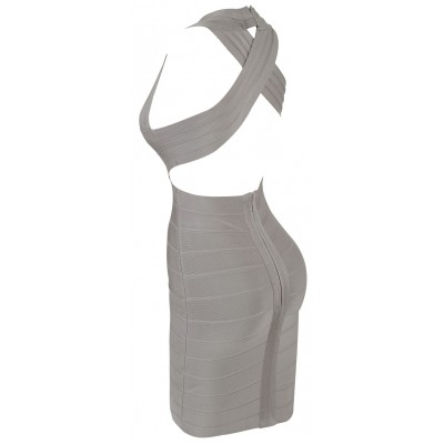 'tara' deep v-neck backless grey bandage dress