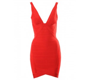 Ari Red V-neck Bandage Dress