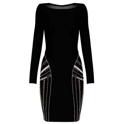 Selita black bandage dress with long sleeves