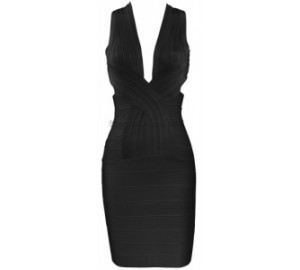 'tara' deep V-Neck backless black bandage dress