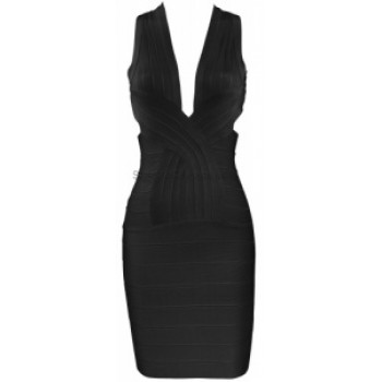 'tara' V-cou de robe de bandage noir