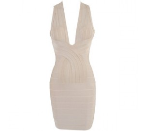 Dos nu robe de bandage de v-cou beige Tara"