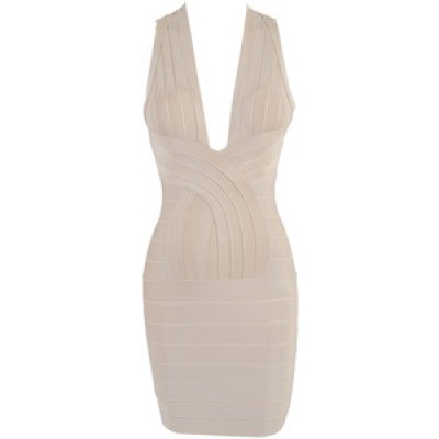 Dos nu robe de bandage de v-cou beige Tara"