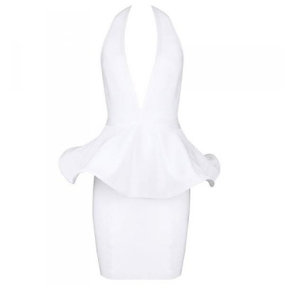 White backless peplum bandage dress