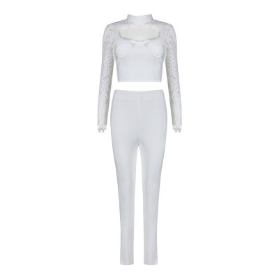 'Anya' witte bandage broek en top met kant