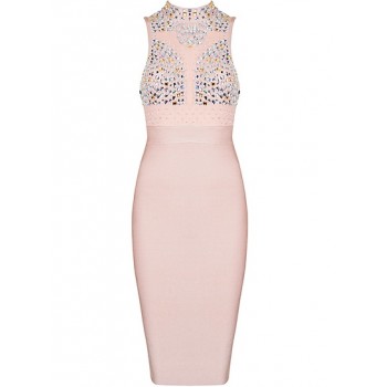 'Amra' nude bandage dresses with crystals