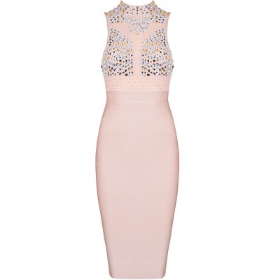 'Amra' nude bandage dresses with crystals