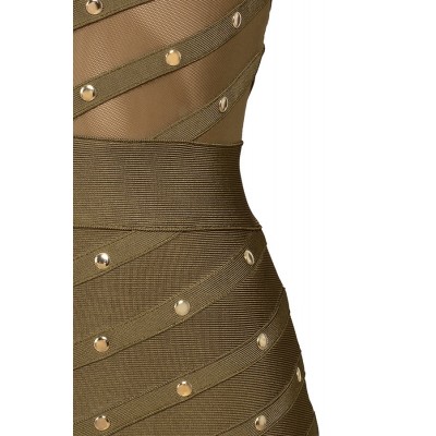 'Antonia' khaki grün bandage kleid mit Nieten und langen Ärmeln