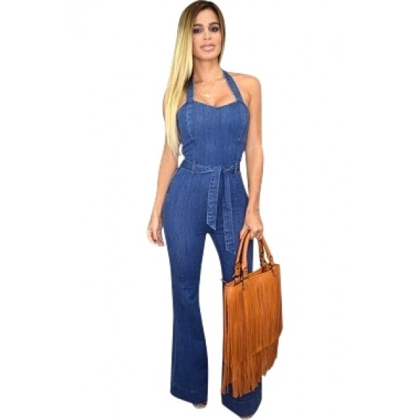 Sexy Jumpsuit With Denim Flared Pants