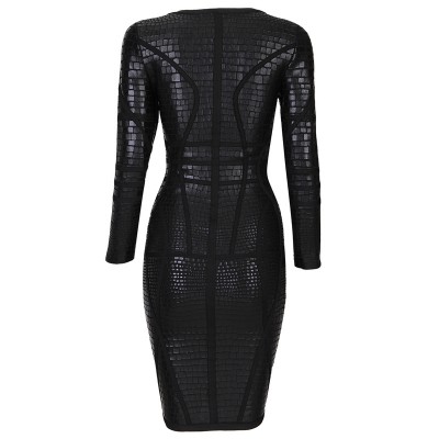 'Irina' leather bandage dress with long sleeves