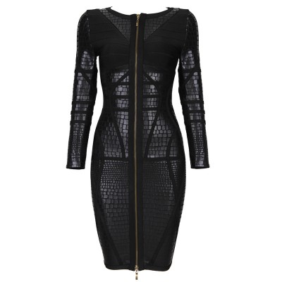 'Irina' leather bandage dress with long sleeves