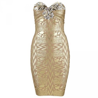 crystal golden strapless dress